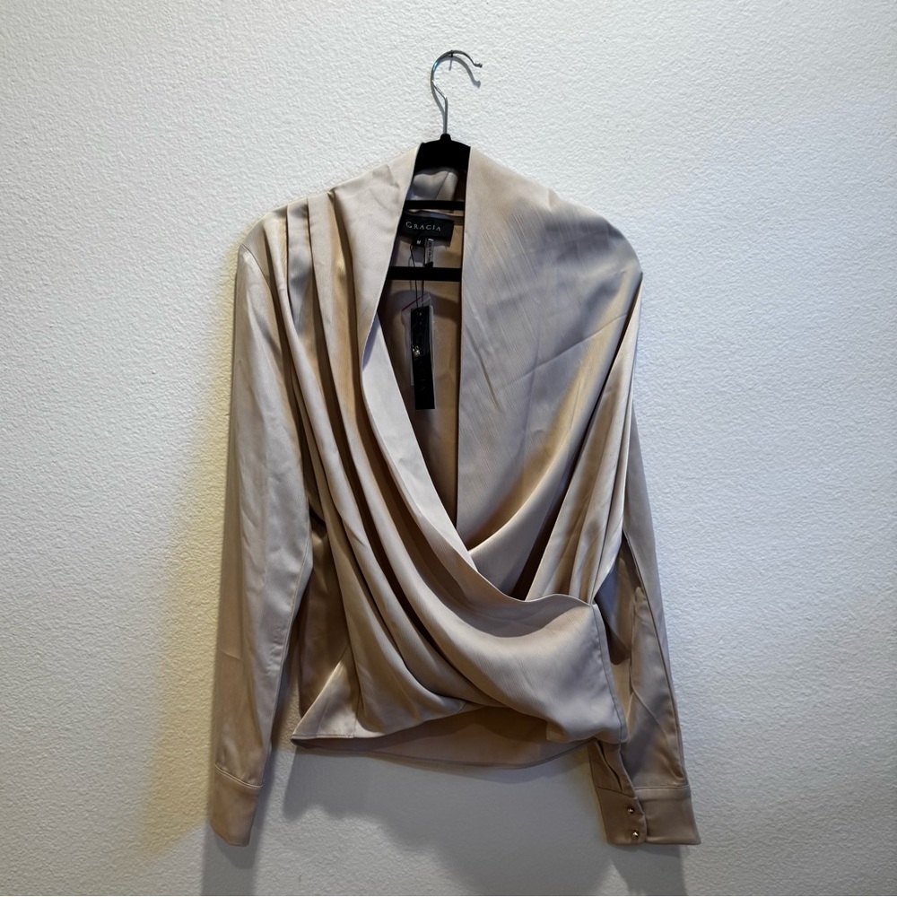 Chic Beige Draped Blouse